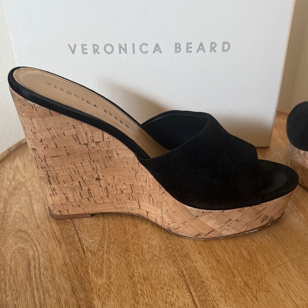 Veronica Beard Black Suede Platform Cork wedges - Picture 7 of 9